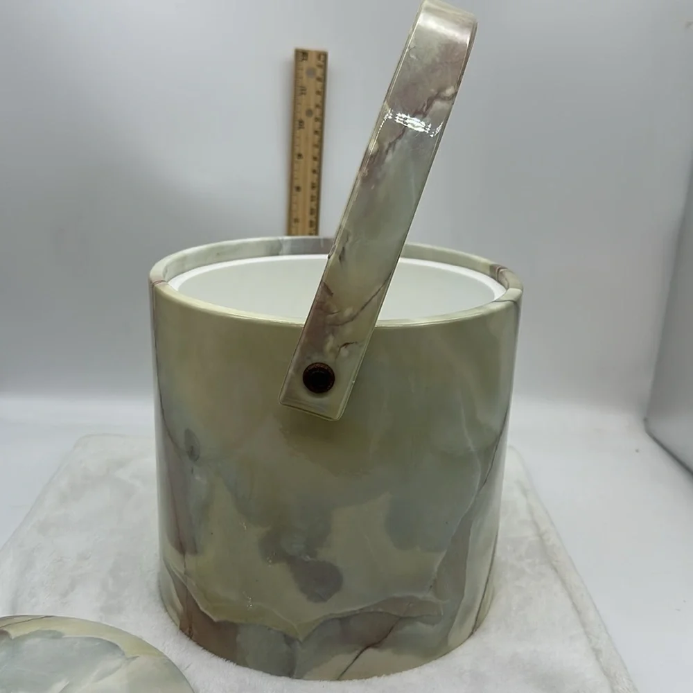 Vintage Faux Marbled Pleather Ice Bucket
